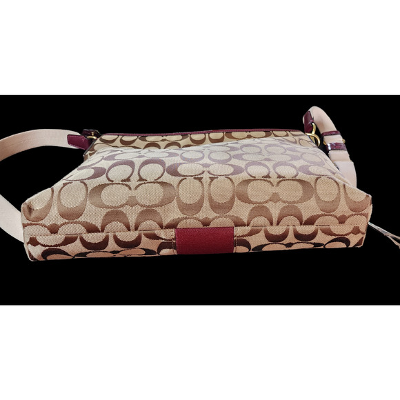 Coach New York Signature Stripe Khaki Monogram / Merlot Crossbody Purse File Bag - Picture 6 of 8